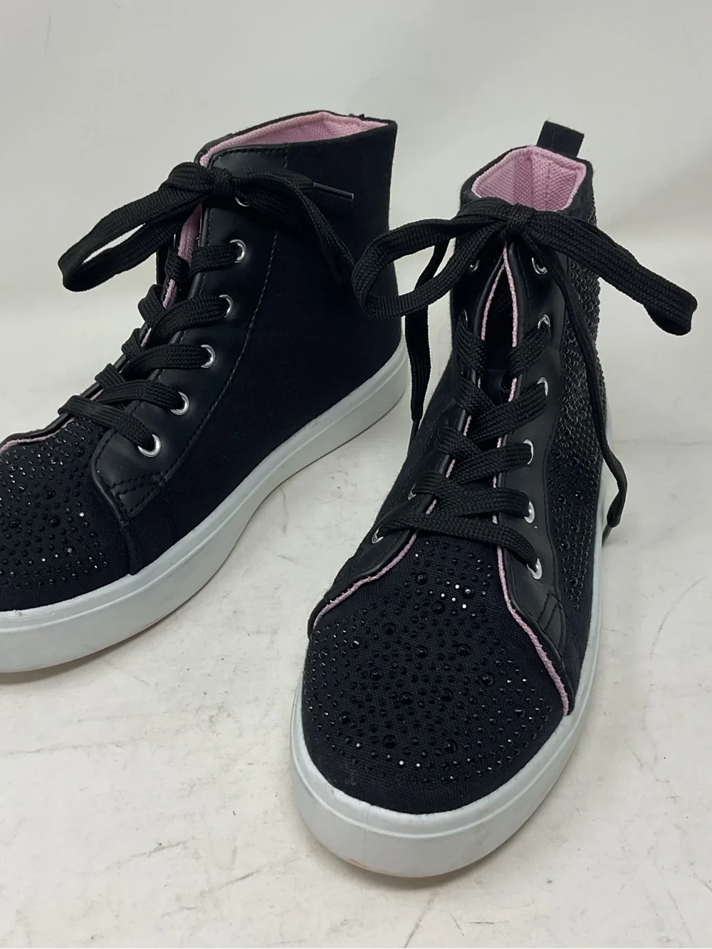 Kensie Girl Black High-Top Sneakers with Pink Lining and Sparkle